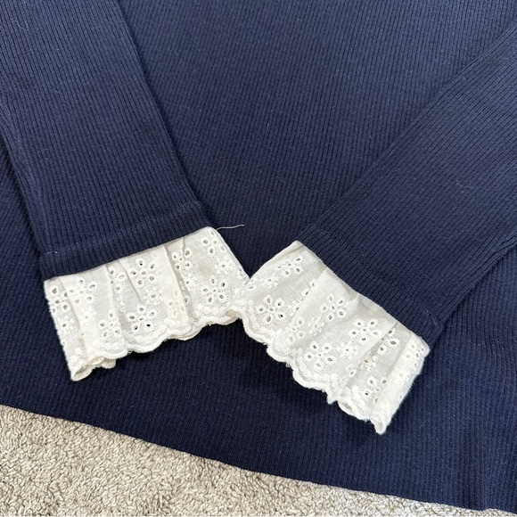Tuckernuck Women’s Wool Blend Navy Rosemary Eyelet Knit Top Sweater Longsleeve M - Picture 9 of 14